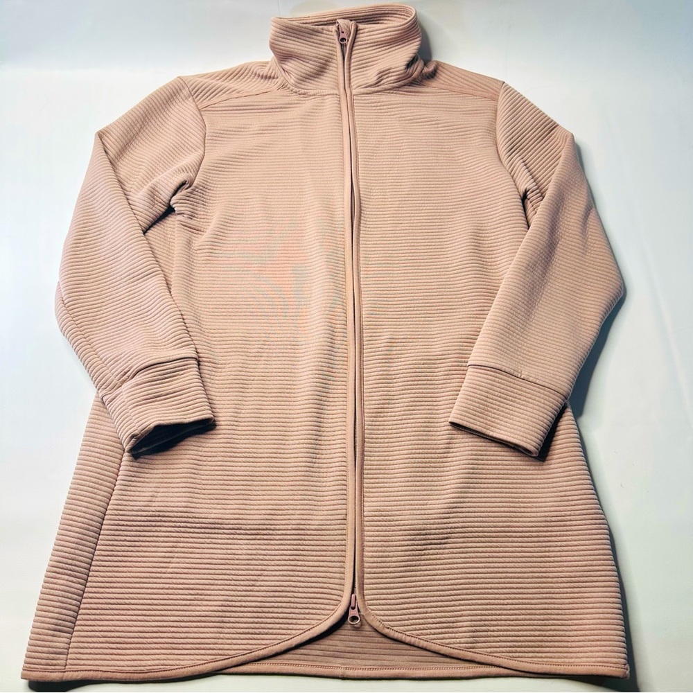 MPG Womens Large Mauve Pink Ribbed Jacket Zip Front High Neck Sports Cardigan